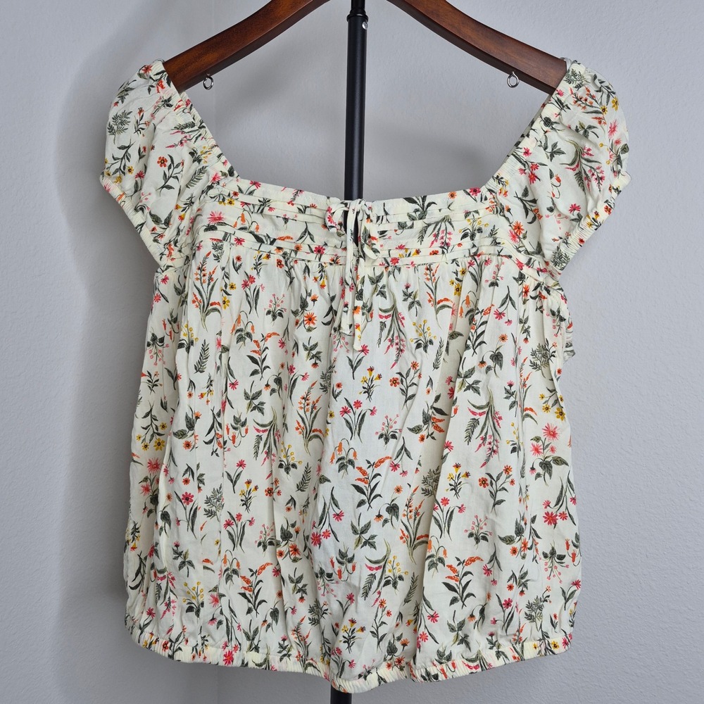 Old Navy Floral Puff Sleeve Crop Top Cream‎ Wildflower Cottagecore Square Neck L